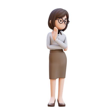 Concerned Businesswoman Showing Refusal Sign  3D Icon