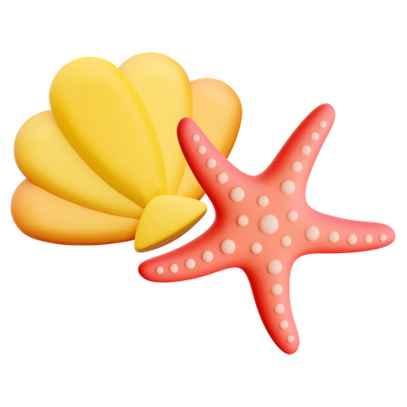 Concha y estrella de mar  3D Icon