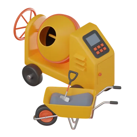 Construction Featuring Concrete Mixer And Wheelbarrow Symbol Of Labor Tools And Development Perfect For Construction Projects And Industry Concepts 3 D Render Illustration 3D Icon