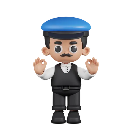 Conductor dando gesto con la mano Ok  3D Illustration