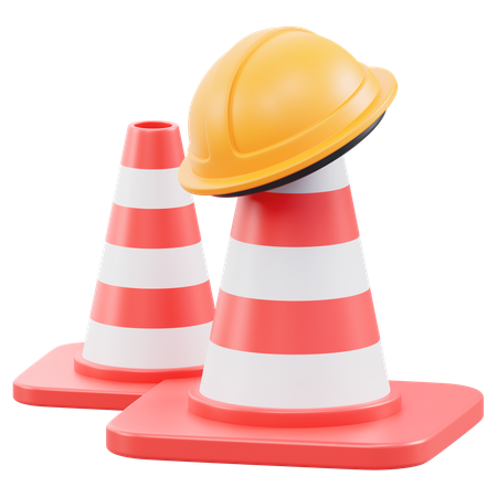 Cone de construção e capacete  3D Icon