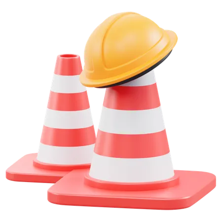 Cone de construção e capacete  3D Icon