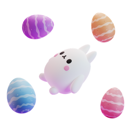 Conejito de Pascua con huevos  3D Illustration