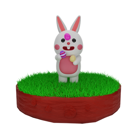 Conejo de Pascua jugando con huevo de Pascua  3D Illustration