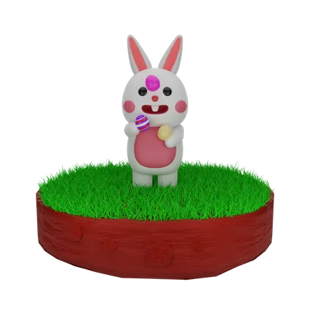 Conejo de Pascua jugando con huevo de Pascua  3D Illustration