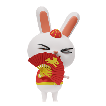Conejo chino con abanico  3D Icon