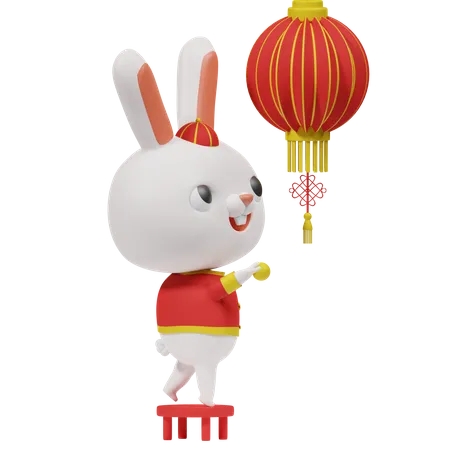 Conejo chino con linterna  3D Icon