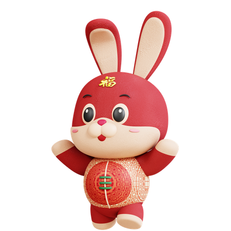 Conejo chino mostrando pose feliz  3D Illustration