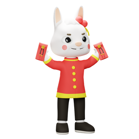 Conejo chino trae angpao  3D Illustration