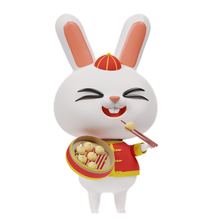 Conejo chino y bola de masa  3D Icon