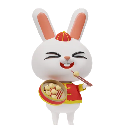 Conejo chino y bola de masa  3D Icon