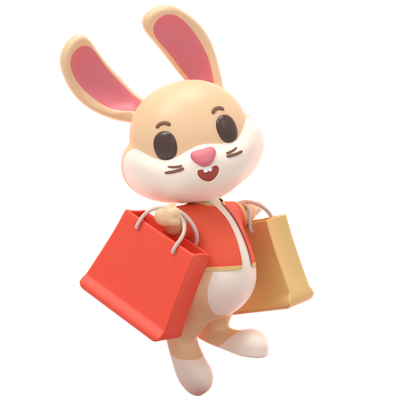 Conejo con bolsa de compras  3D Illustration