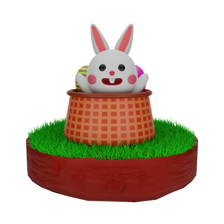 Conejo de Pascua en cesta  3D Illustration