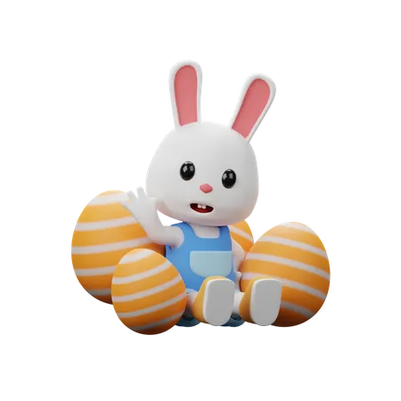 Conejo sentado con huevos  3D Illustration