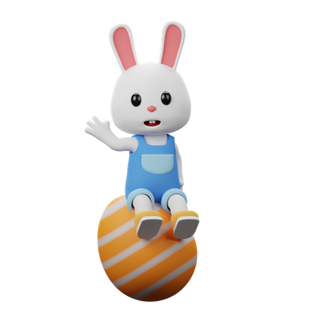 Conejo sentado sobre un huevo  3D Illustration