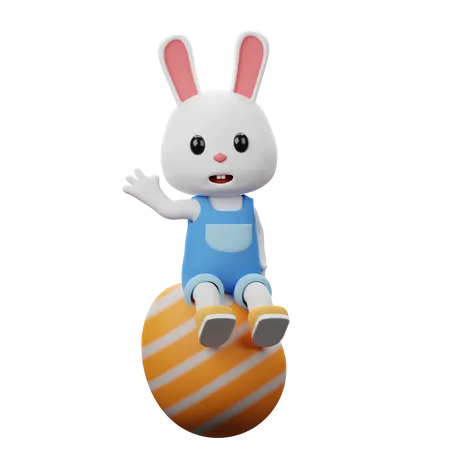 Conejo sentado sobre un huevo  3D Illustration