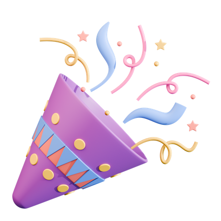 Confetti Popper With Ribbons  3D Icon