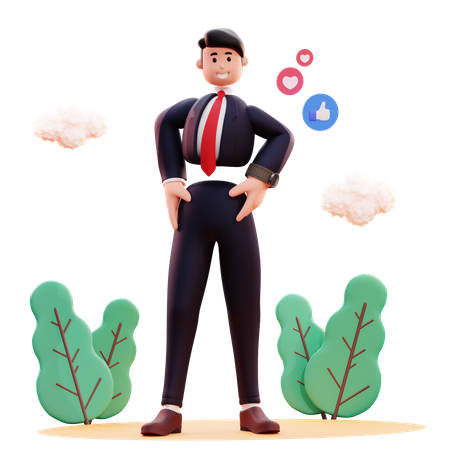 Confident businessman stand with arms on waist  3D Illustration