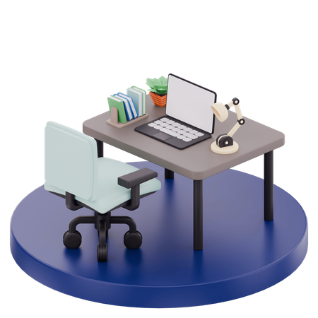 Aménagement minimaliste du bureau à domicile  3D Illustration