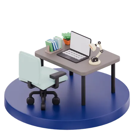 Aménagement minimaliste du bureau à domicile  3D Illustration