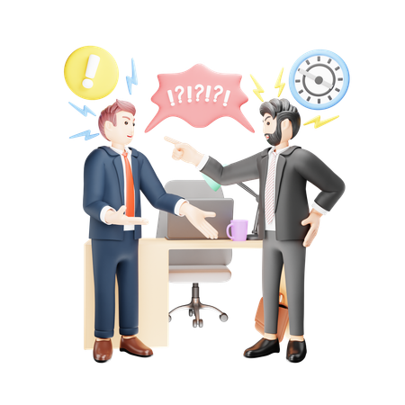 Conflict in Office Between Worker and Supervisor  3D Illustration