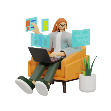 Confortable et connecté, le mode de vie professionnel basé sur le canapé  3D Illustration