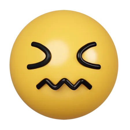 3 D Confounded Emoji With Yellow Face Scrunched A Crumpled Mouth Frustration Disgust And Sadness Icon Isolated On Gray Background 3 D Rendering Illustration Clipping Path 3D Icon