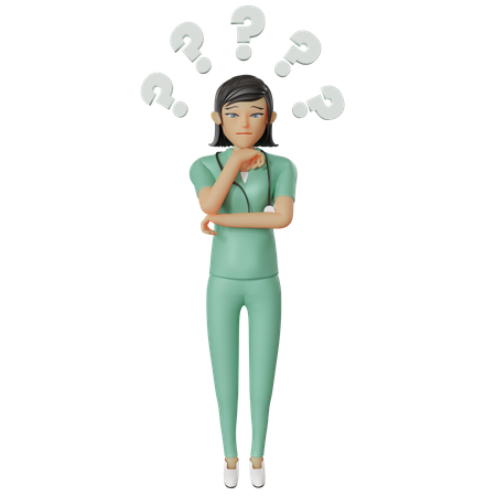Confuse Female Nurse having question 3D Illustration