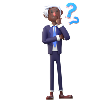 Confused Black Businessman  3D Illustration