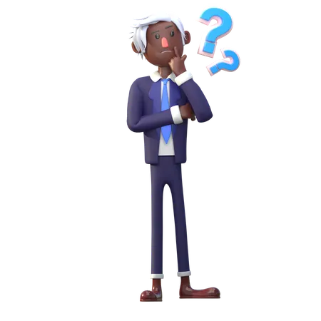 Confused Black Businessman  3D Illustration