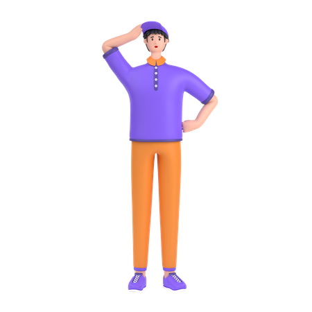 Confused boy holding hands on waist pose  3D Illustration