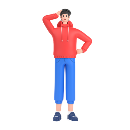 Confused boy holding hands on waist pose  3D Illustration