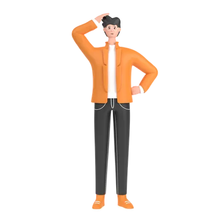 Confused boy holding hands on waist pose  3D Illustration
