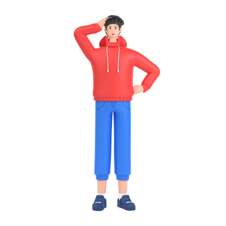 Confused boy holding hands on waist pose 3D Illustration