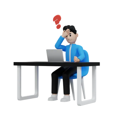 Confused Businessman about his work  3D Illustration