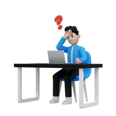 Confused Businessman about his work  3D Illustration