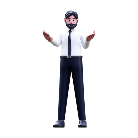 Confused Businessman Standing With Open Hands  3D Illustration