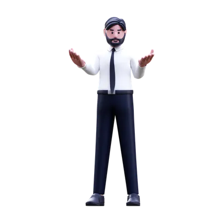 Confused Businessman Standing With Open Hands  3D Illustration