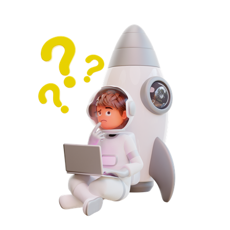 Confused cute astronaut having questions  3D Illustration