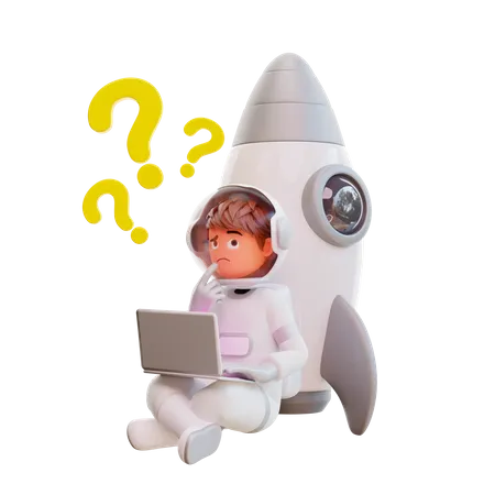 Confused cute astronaut having questions  3D Illustration