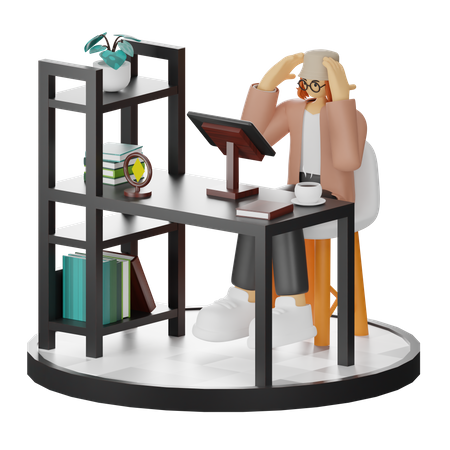 Confused Female Using Computer In Clean Workspace  3D Icon