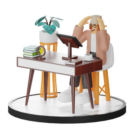 Confused Female Using Computer In Clean Workspace  3D Icon