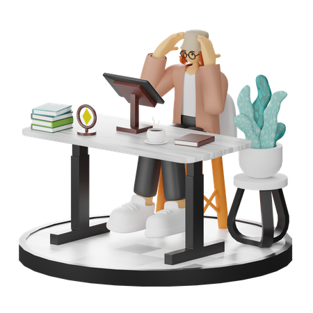 Confused Female Using Computer In Clean Workspace  3D Icon