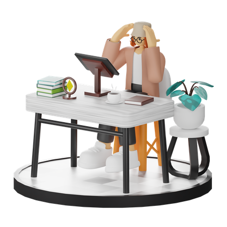 Confused Female Using Computer In Clean Workspace  3D Icon