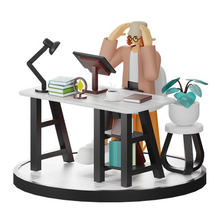 Confused Female Using Computer In Clean Workspace  3D Icon