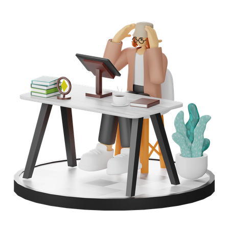 Confused Female Using Computer In Clean Workspace  3D Illustration