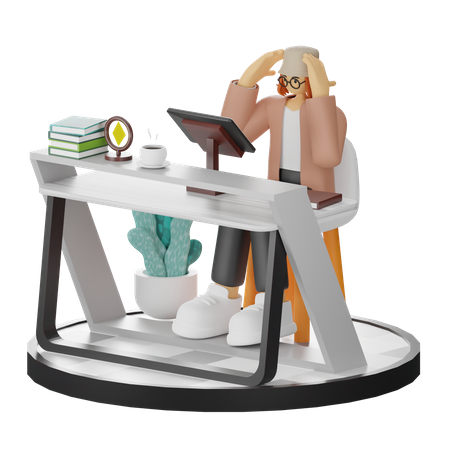 Confused Female Using Computer In Clean Workspace  3D Illustration