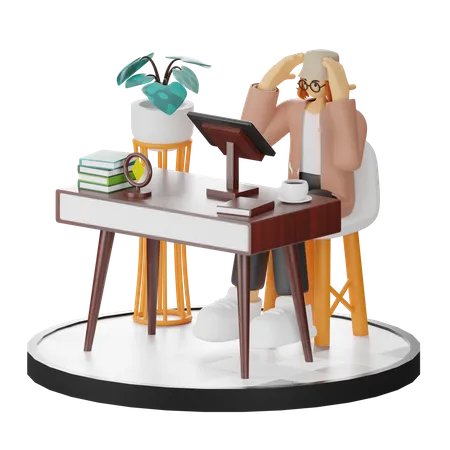 Confused Female Using Computer In Clean Workspace  3D Illustration