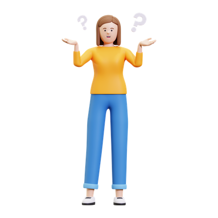 Confused Girl Asking Question  3D Illustration