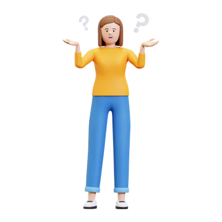 Confused Girl Asking Question  3D Illustration